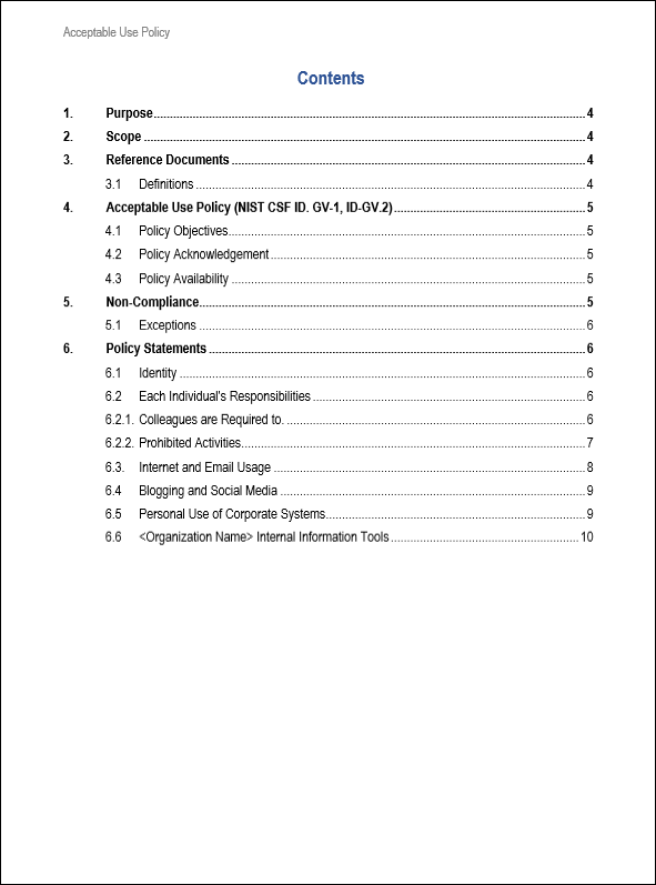 NIST Acceptable Use Policy Template