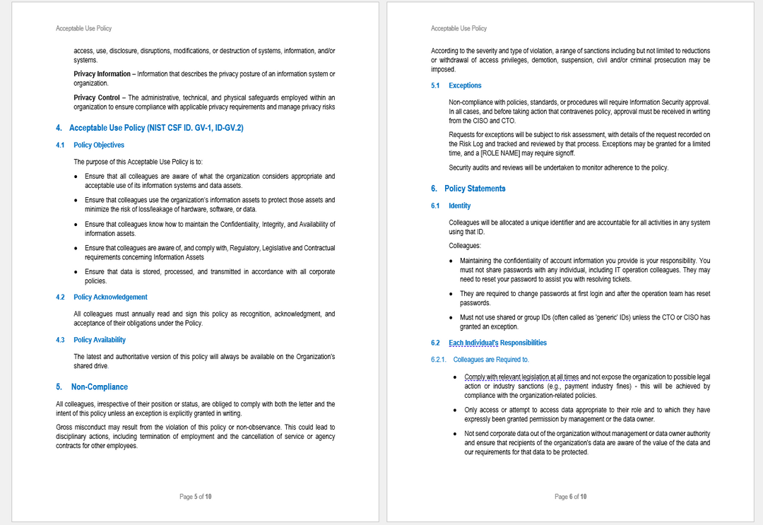 NIST Cybersecurity Acceptable Use Policy
