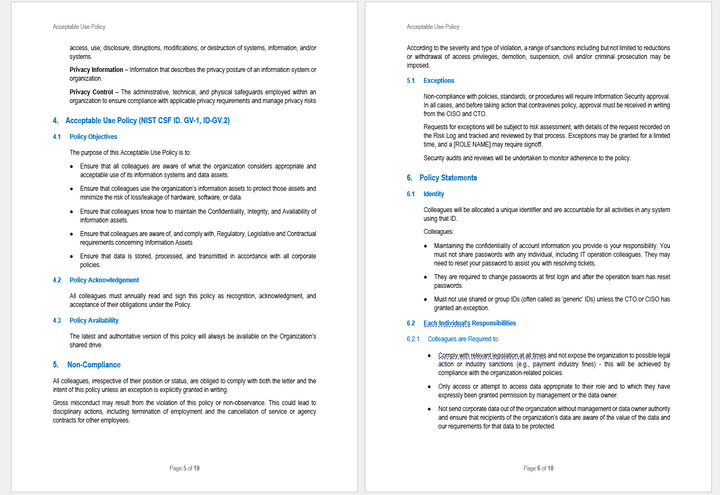 NIST Cybersecurity Acceptable Use Policy