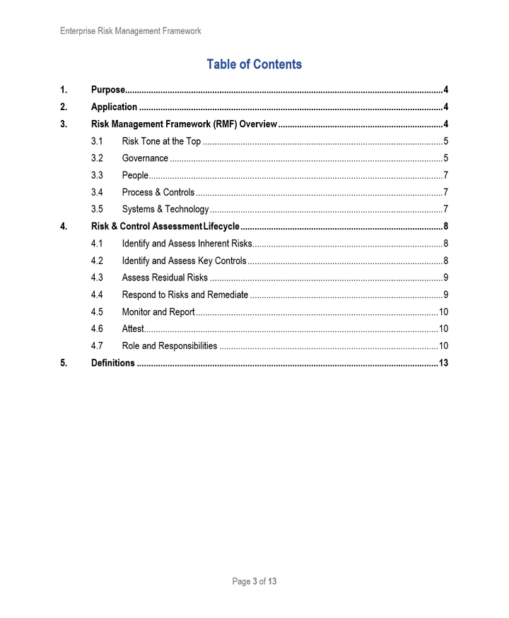 Enterprise Risk Management Framework Template