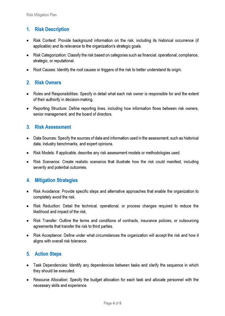 Risk Mitigation Plan Template
