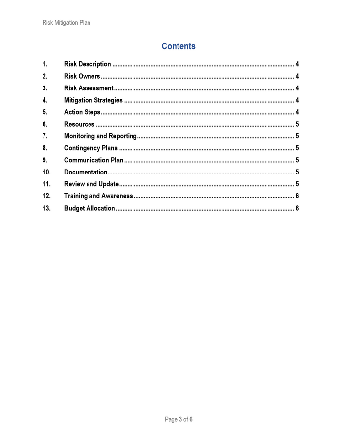 Risk Mitigation Plan Template