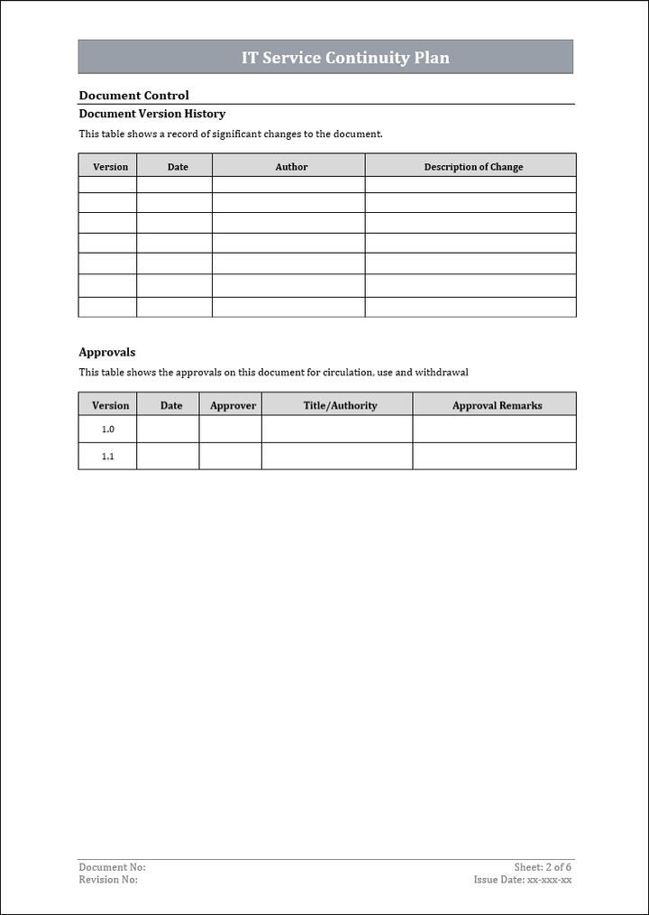 IT service continuity plan, service management