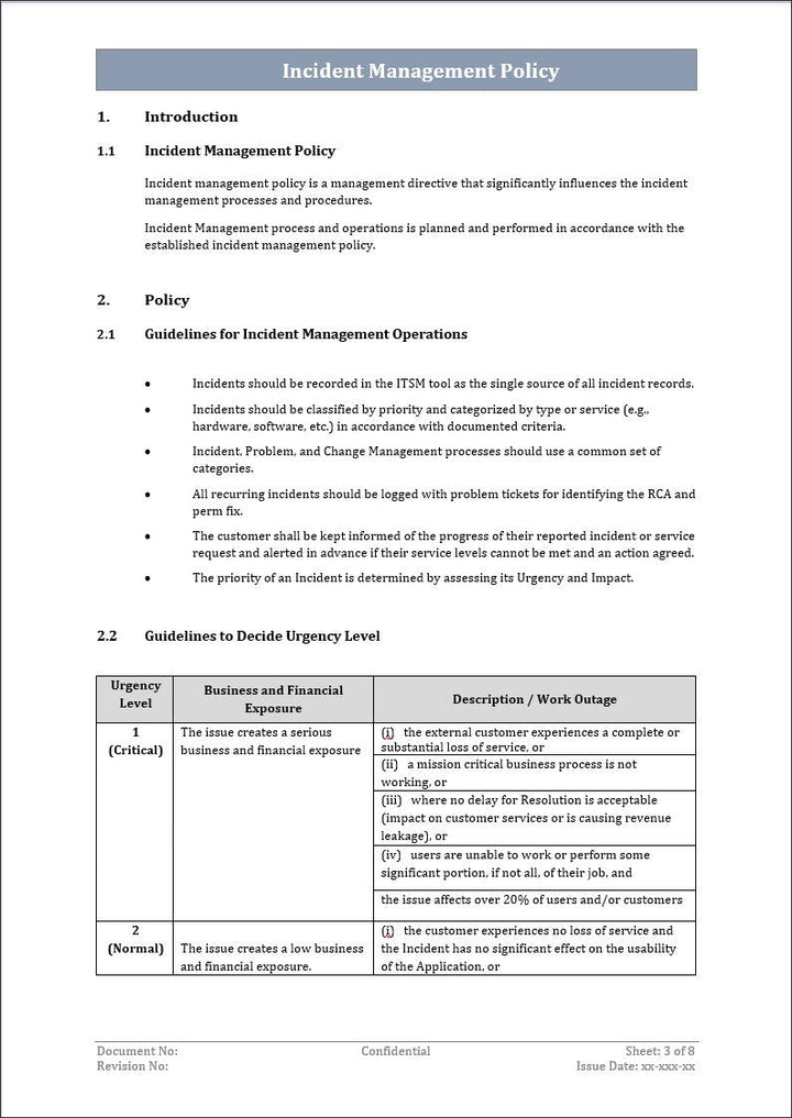 Incident management policy, Incident management