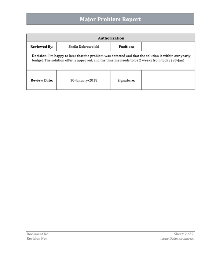 Major problem report