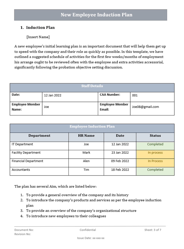 New Employee Induction Plan