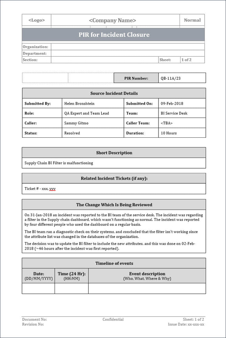 PIR for incident closure