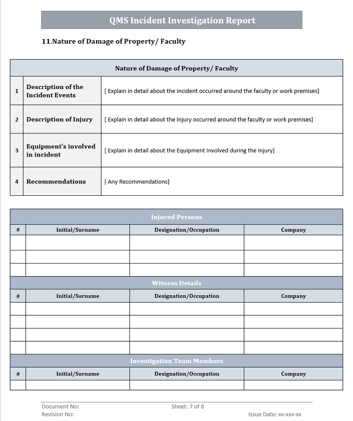 QMS Incident Investigation Report Damage of Faculty