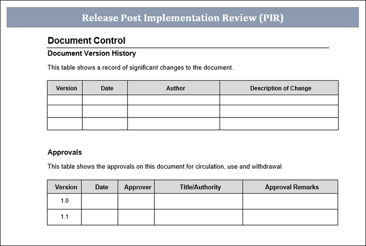Release Post Implementation Template