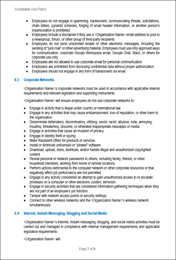 SOC 2 Acceptable Use Policy Template