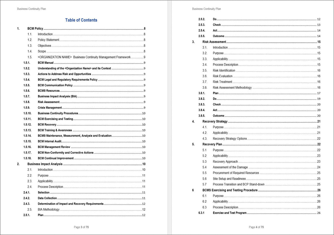 Business Continuity Plan Template