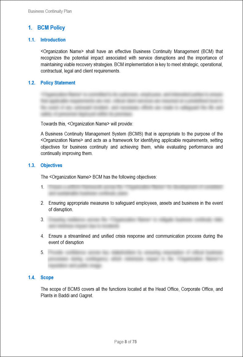 Business Continuity Plan Template