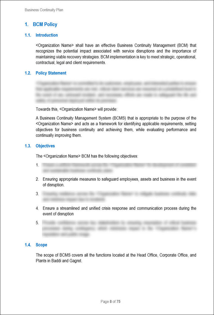 Business Continuity Plan Template