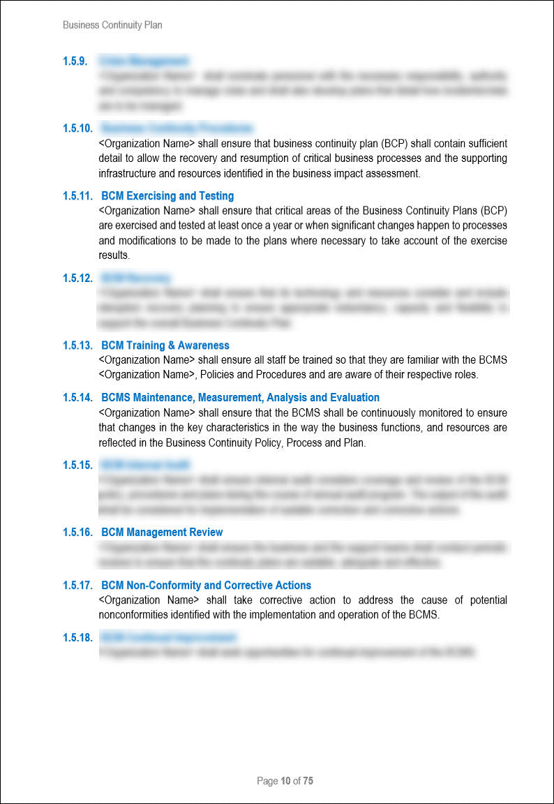 Business Continuity Plan Template