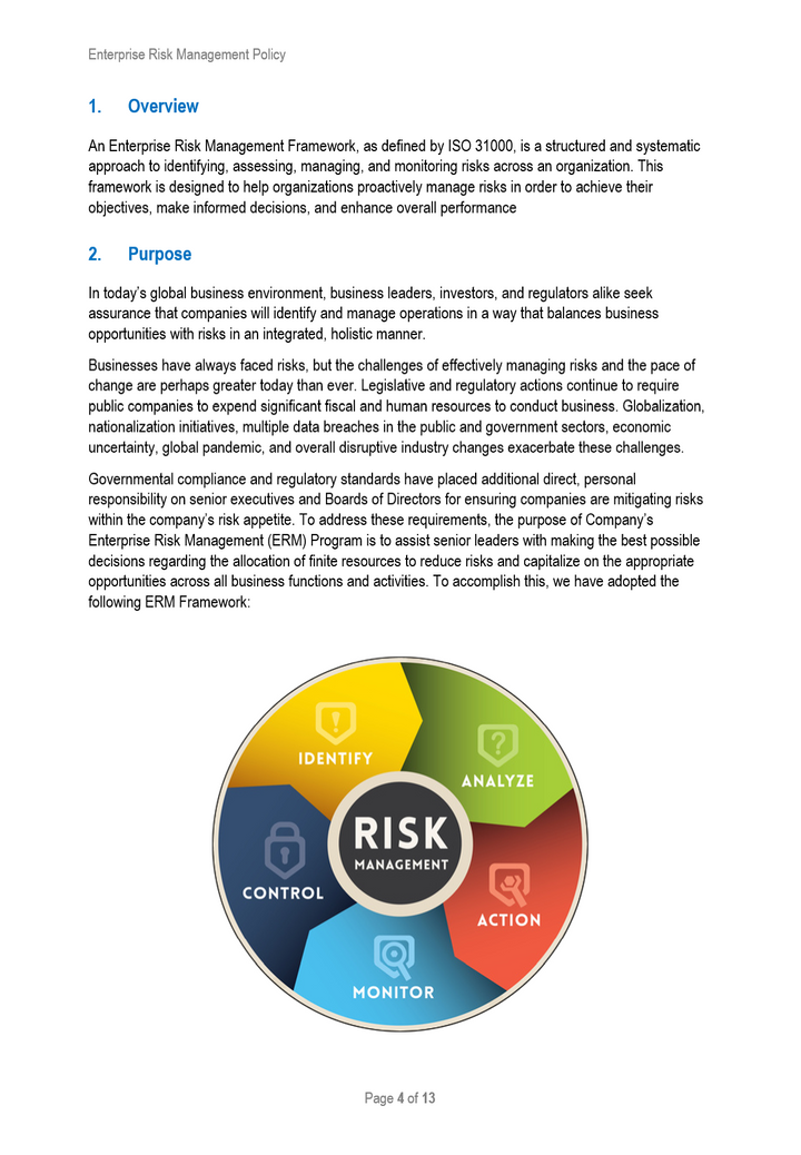 Enterprise Risk Management Policy Template Governance, Risk and