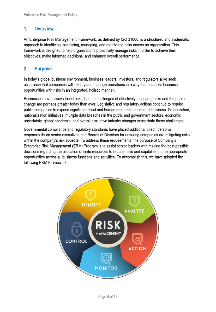 Enterprise Risk Management Policy Template