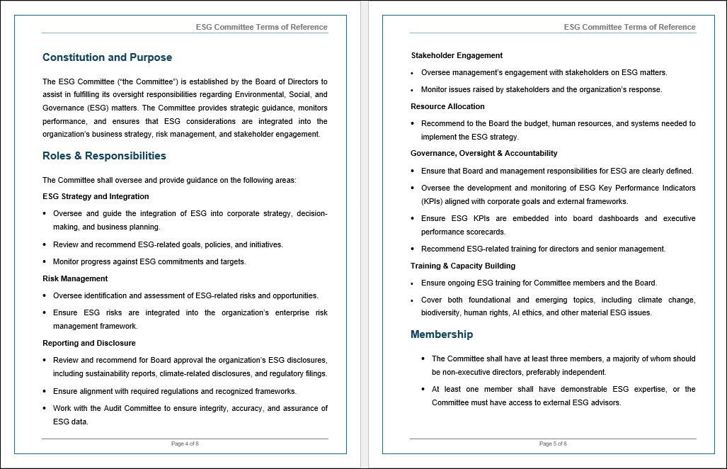ESG Committee Terms of Reference
