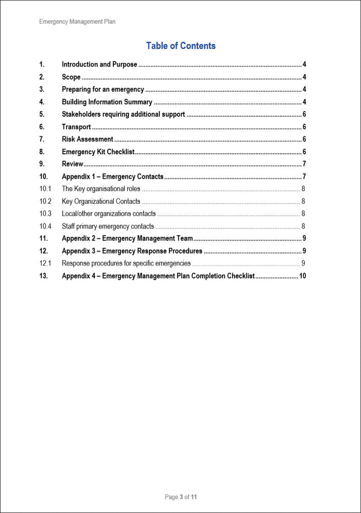 Emergency Management Plan Template