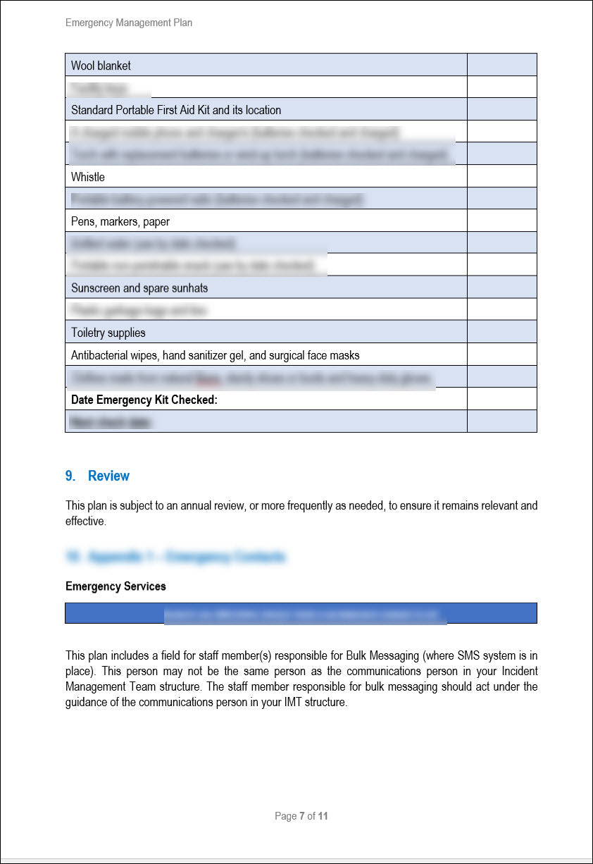 Emergency Management Plan Template