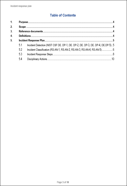 NIST Incident Response Plan Template GRC Documents