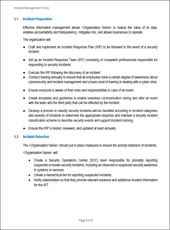 SOC 2 Incident Management Policy Template