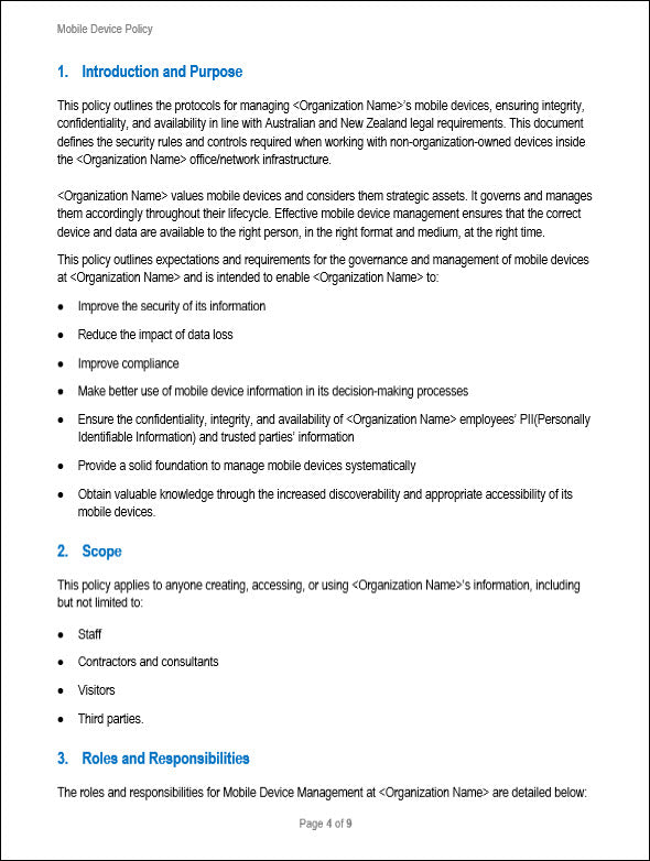SOC 2 Mobile Device Policy Template