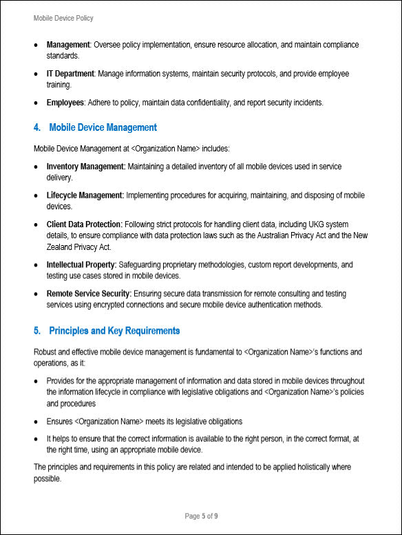 SOC 2 Mobile Device Policy Template