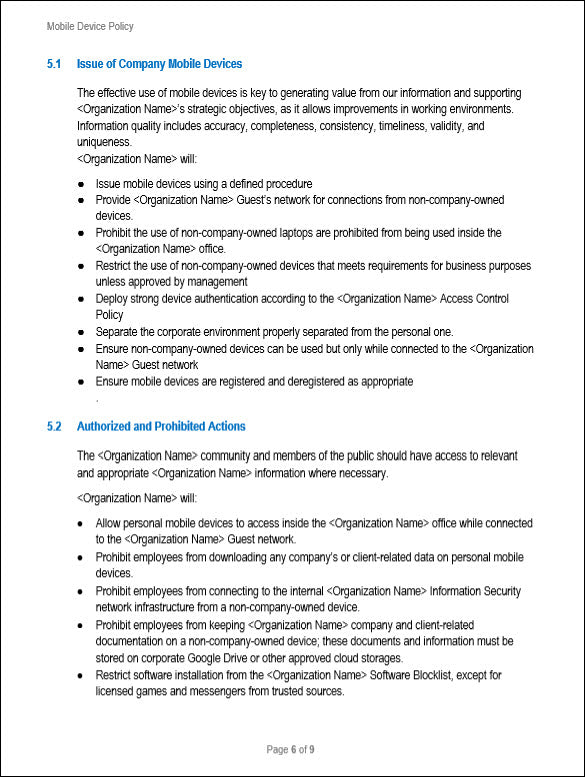 SOC 2 Mobile Device Policy Template