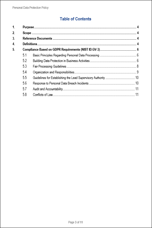 NIST Personal Data Protection Policy Template
