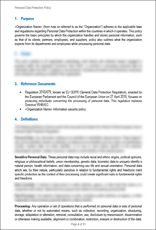 NIST Personal Data Protection Policy Template