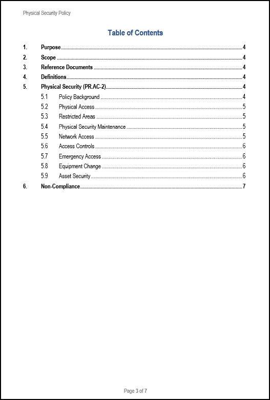 NIST Physical Security Policy Template