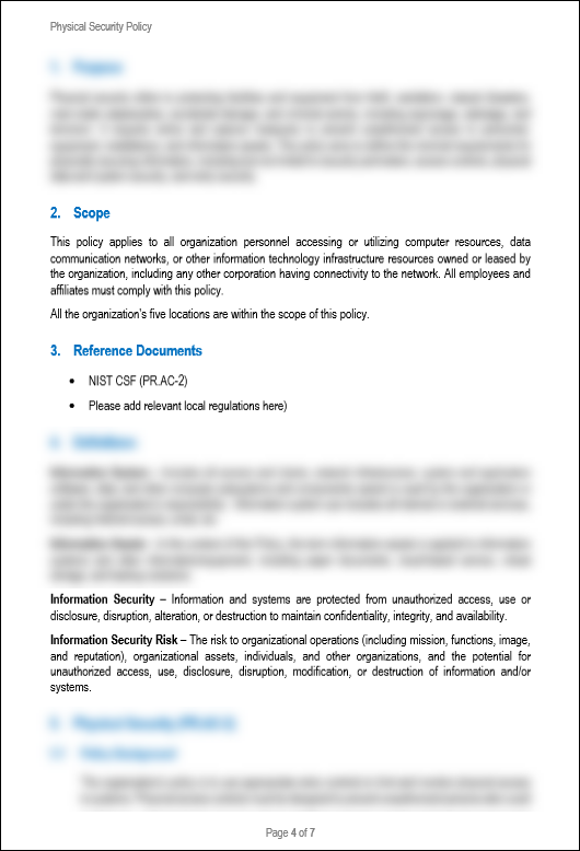 NIST Physical Security Policy Template