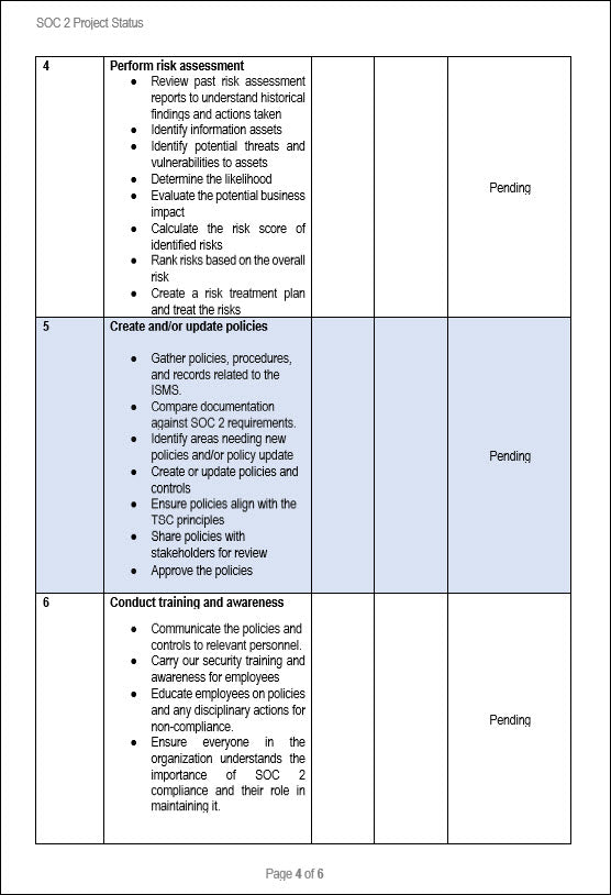SOC 2 Project Status Template