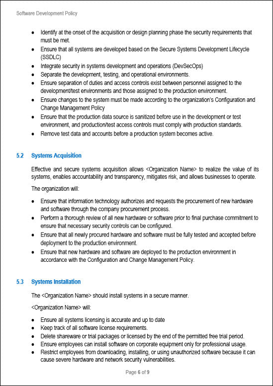 SOC 2 Software Development Policy Template