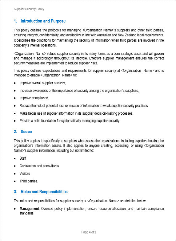SOC 2 Supplier Security Policy Template