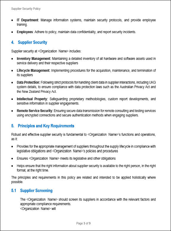 SOC 2 Supplier Security Policy Template