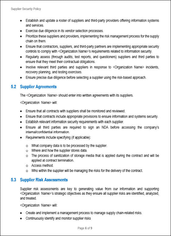 SOC 2 Supplier Security Policy Template