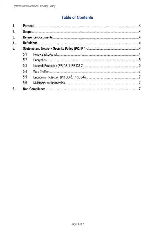 NIST Systems and Network Security Policy Template