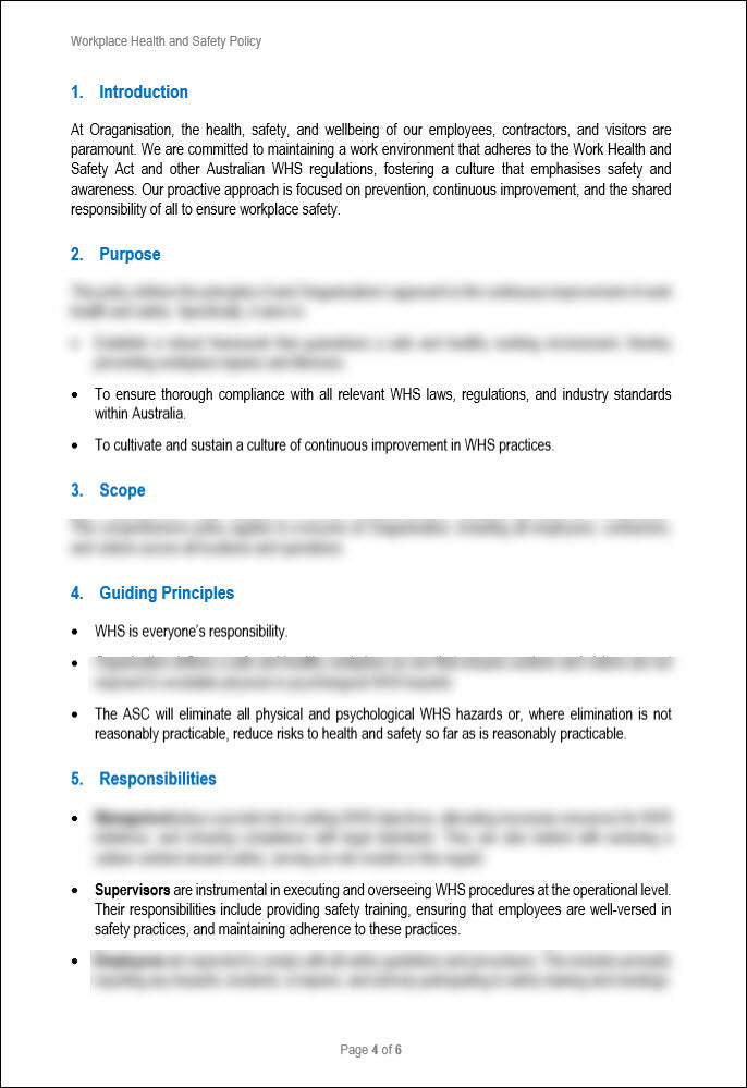 Workplace Health And Safety Policy Template