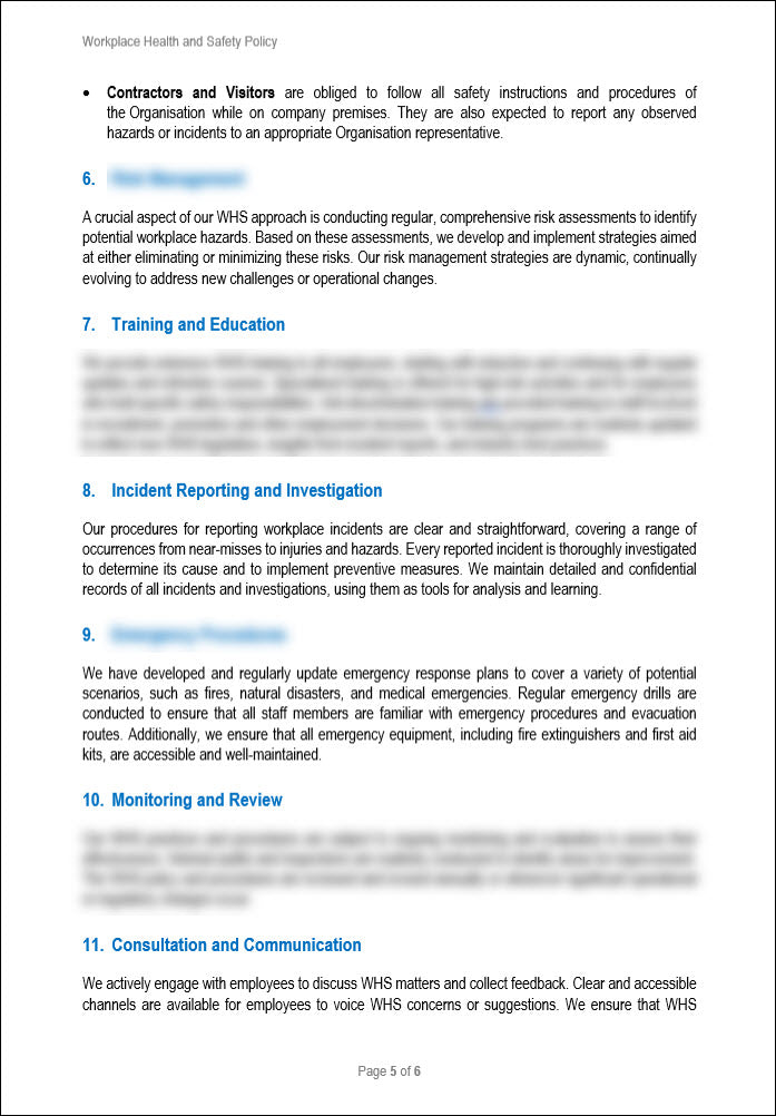 Workplace Health And Safety Policy Template